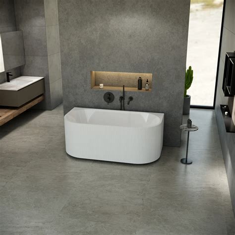 Half vrijstaand bad Lorenzo 170x80x58cm glans wit acryl met ribbels ...