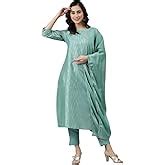 Janasya Women's Peach Poly Silk Solid Kurta with Pant and Dupatta ...