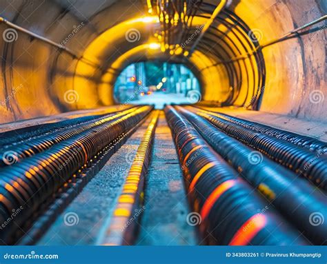 Underground Electrical Red Cable Duct In Trench At Construction ...