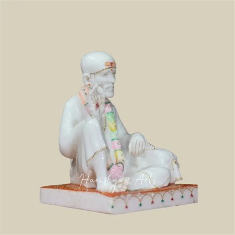 11" White Makrana Marble Sai Baba Statue in Sitting Position