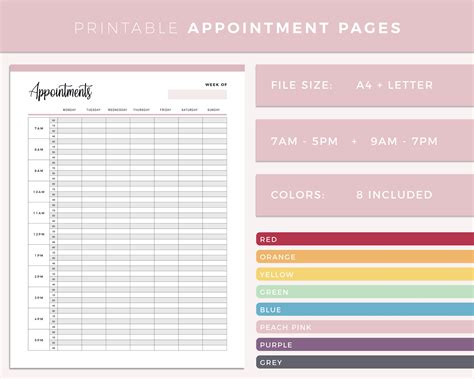 Printable appointment book Print at home Timeslot booking | Etsy