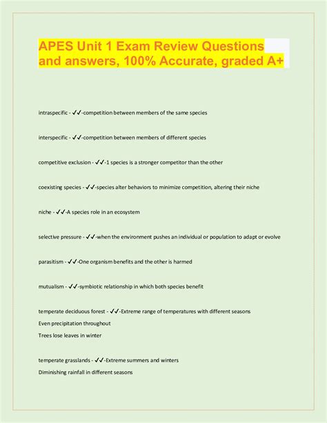 APES Unit 1 Exam Review Questions and answers, 100% Accurate, graded A+ ...