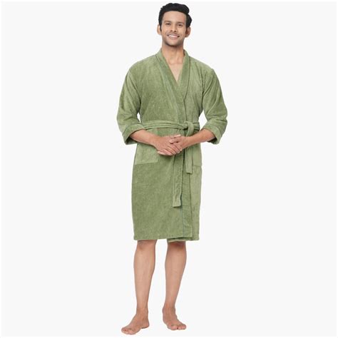 Buy SPACES Exotica Cotton Textured Adult Bathrobe, Green - XL from ...