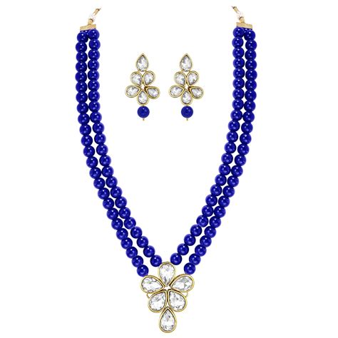 Buy Peora Crystal Faux Pearl Long Necklace with Drop Earrings ...