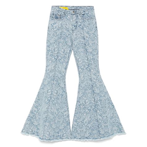 Shop Marques Almeida Brocade Denim Extreme Flare Trousers Light Blue on ...