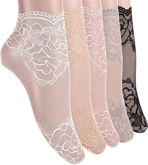 Amazon.com: 5 Pairs Lace Socks Women Sexy Mesh Sheer Ankle Sock Cute ...