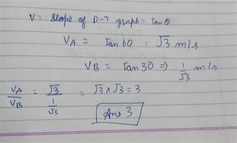 the ratio of velocities represented by lines A and B in the graph below ...