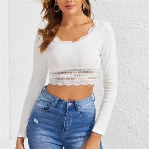 Lace Trim Rib-knit Fitted Crop Top – Made For Her Label