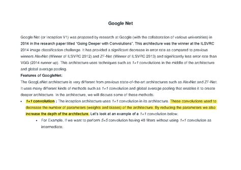 Google Net - Notes and assingment - Google Net Google Net (or Inception ...