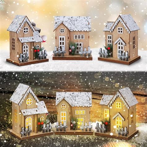 Amazon.com: Kigley 3 Pack Christmas Village House Decor Scene Snow ...