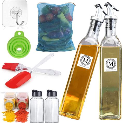 Matema Clear Square Shaped Glass Kitchen combo Oil Dispenser 500ml ...