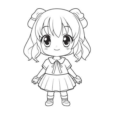 Young Cute Little Anime Girl Coloring Pages Outline Sketch Drawing Vector, Anime Drawing, Wing ...