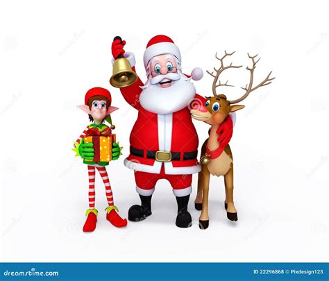 Santa Claus with Elves and Reindeer Stock Illustration - Illustration ...