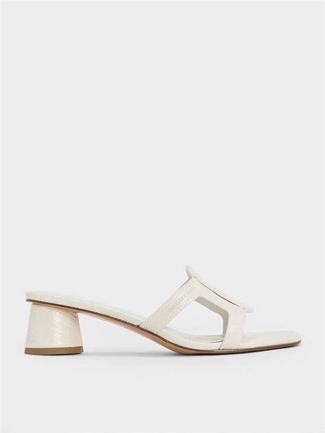Animal Print White Easley Croc-Effect Cut-Out Heeled Sandals - Animal ...