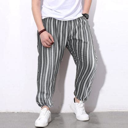 Men's Pants Loose Greyish Stripped Jogger Breathable Casual Harem Pant ...