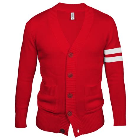 Mens 1950s Retro V Neck Button Down Long Sleeve Letterman Cardigan ...