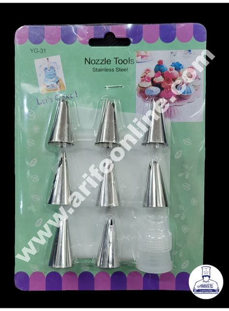 Cake Decor 8 Pcs Nozzle With 1 Coupler & 1 Piping Bag Set Pastry Tips ...