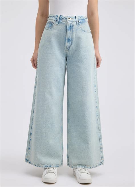 Women Blue Wide Leg Fit High Rise Jeans | Pepe Jeans India