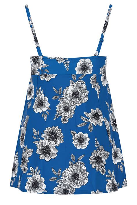 YOURS Plus Size Blue Floral Print Tummy Control Swim Dress | Yours Clothing