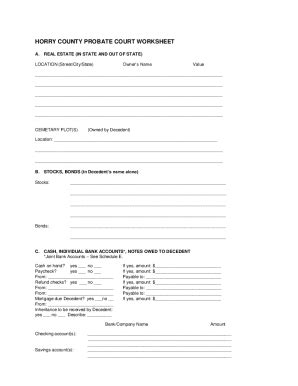 Fillable Online probate court worksheet Fax Email Print - pdfFiller