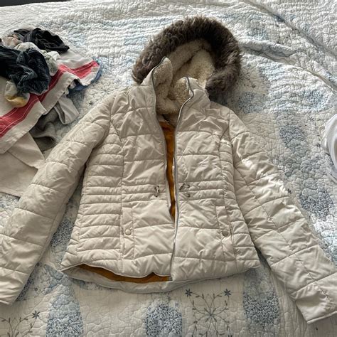 Women’s white winter jacket. Wind and waterproof.... - Depop