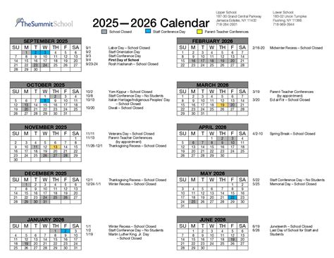 School Calendar - The Summit School