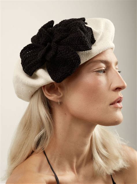 Misa Harada Millinery Hats | ADA | Knitted cotton beret with a crochet ...