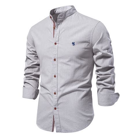 Ctreela Banded Collar Dress Shirts for Mens Long Sleeve Button Down ...