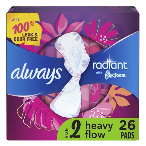 Always Radiant Day Thin Flow Feminine Pads with Wings, Heavy Absorbency ...
