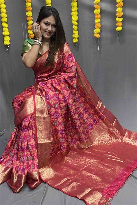 Hot Pink Woven Patola Silk Saree - Shaaola.com