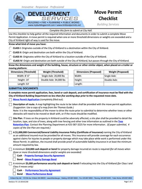 Fillable Online kirklandwa Kirkland Building Move Permit Checklist This ...