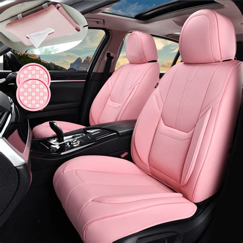 HOMOSTARRY Pink Car Seat Cover Front Seats, Leather Seat Covers for Car Waterproof Car Seat ...