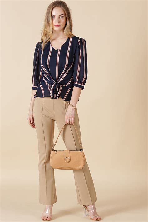 Buy Gipsy Navy Stripe Print Georgette Blouse - Gipsy Online