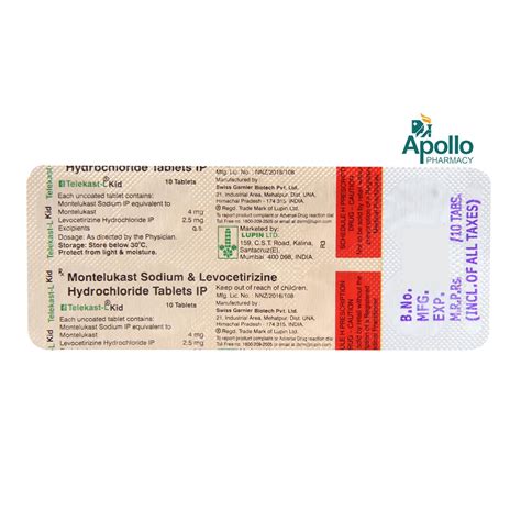 Telekast-L Kid Tablet 10's Price, Uses, Side Effects, Composition ...