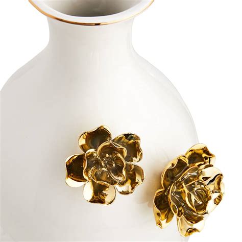 Providence Gold Flower Narrow Mouth Ceramic Vase, 10"
