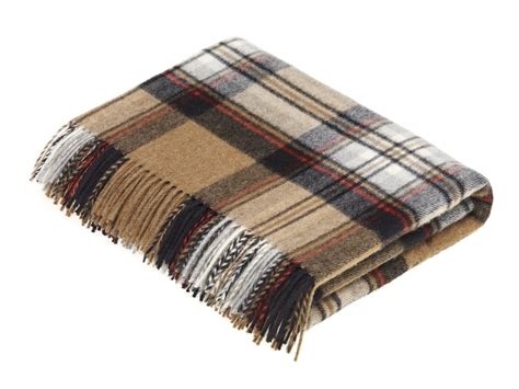 Tartan Plaid- Merino Lambswool Throw Blanket- Camel Stewart Tartan- Ma