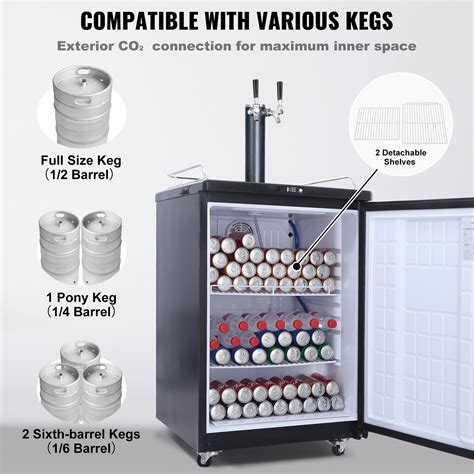 VEVOR Beer Kegerator, Dual Tap Draft Beer Dispenser, Full Size Keg ...