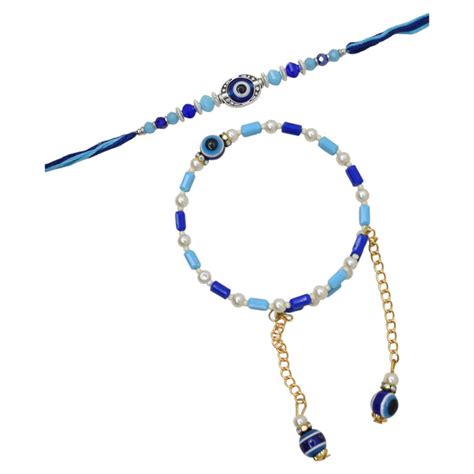Meira Jewellery Mystical Evil Eye Blue Bhaiya Bhabhi Rakhi Set