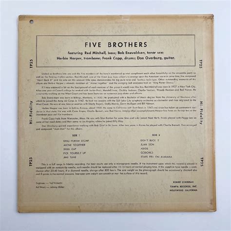 LP/ FIVE BROTHERS / FIVE BROTHERS / US盤 赤盤 深溝 TAMPA TP25 4L09N-615(ジャズ ...