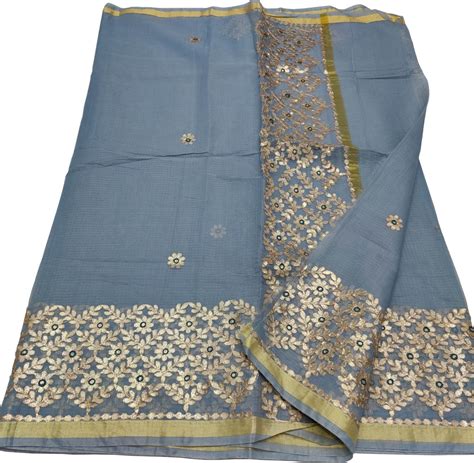 PS1G2KO323070304 Grey Gota Patti Work Kota Doria Saree