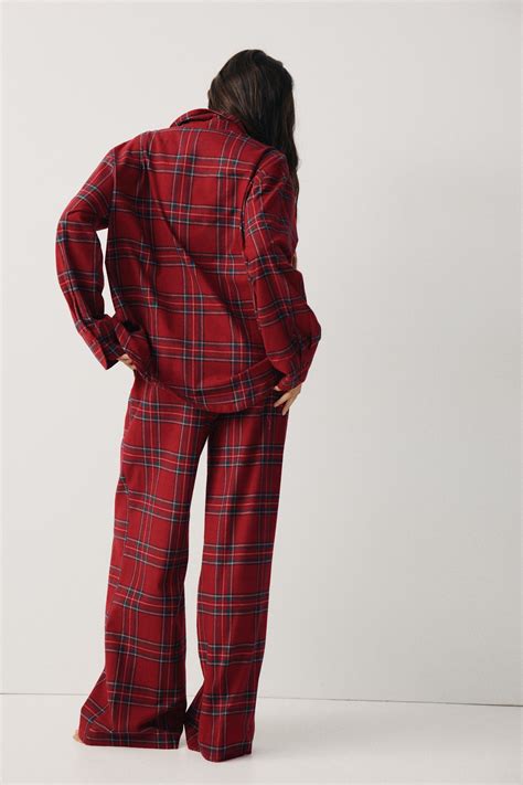 Cotton Flannel Pajamas - Dark red/plaid - Ladies | H&M US