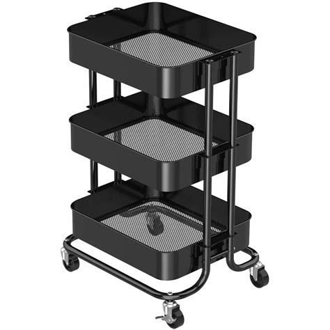 Buy 3-Tier Metal Rolling Utility Cart, Multifunction Storage Cart ...