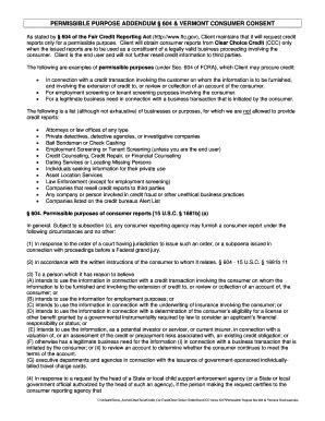 Fillable Online PERMISSIBLE PURPOSE ADDENDUM Fax Email Print - pdfFiller