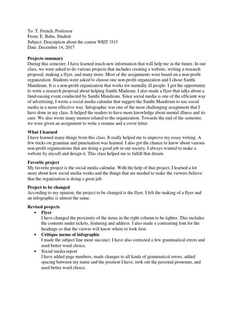 Image result for Reflective Memo Example