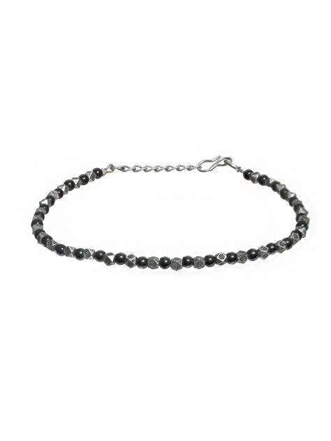 Priyaasi Black Bead Oxidised Silver Anklet Set