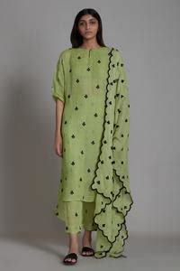 Buy Green Pure Linen Clubs Motif Straight Trump Card Embroidered Kurta ...