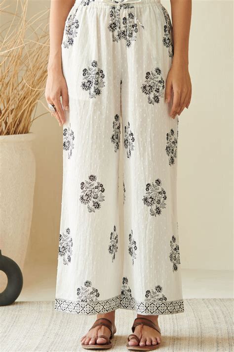 Buy White Hand Block Printed Cotton Farsi for Women | FGF23-42 | Farida ...