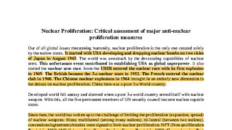 Nuclear Proliferation: A Critical Assessment of Global Measures and ...