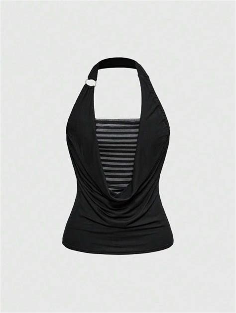 ROMWE Goth Y2K Harajuku Baddie Color Block Striped Cutout Sleeveless ...