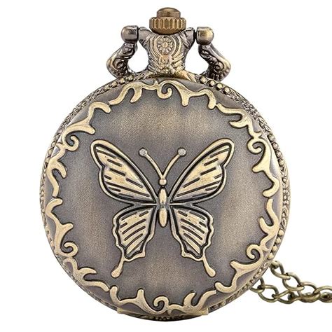 GT Gala Time Butterfly Embossing Vintage Bronze Pocket-Watch Antique ...
